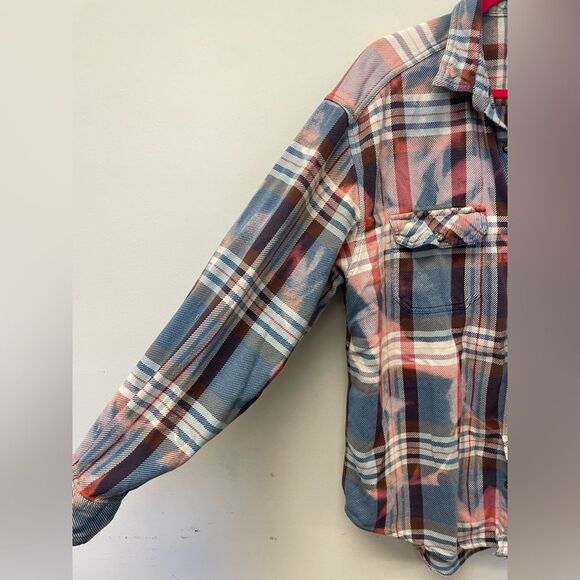 Custom Bleached Flannel Oversized Button Down Unisex Grunge Streetwear Plaid - Picture 2 of 8